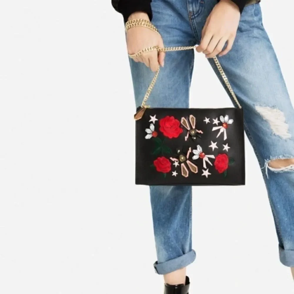 Zara Rose Embroidered Gold Chain Crossbody - Picture 3 of 10
